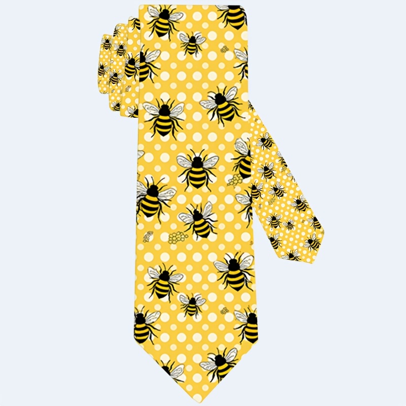 TEMU 1pc, Bee Pattern Printed Tie, Soft And Stylish Accessory For Weddings, Dates, Parties, Casual Wear, Easy To Clean, A As A Gift - Perfect For