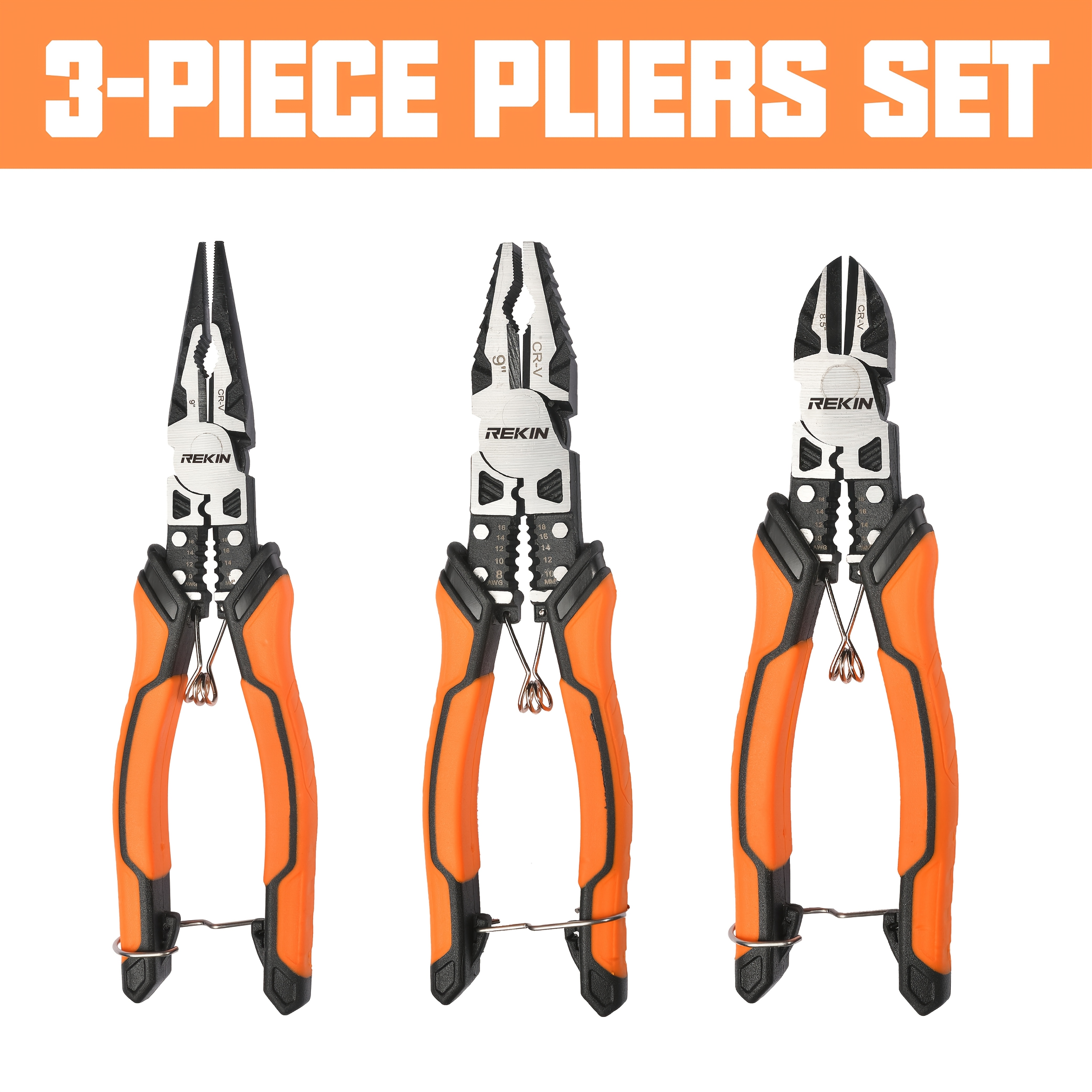 TEMU Set di pinze multiuso 9-in-1 di livello industriale, 3 pezzi: pinze a lunghi da 8,5 pollici, tronchesi da 8,5 pollici, tronchesi diagonali da 8