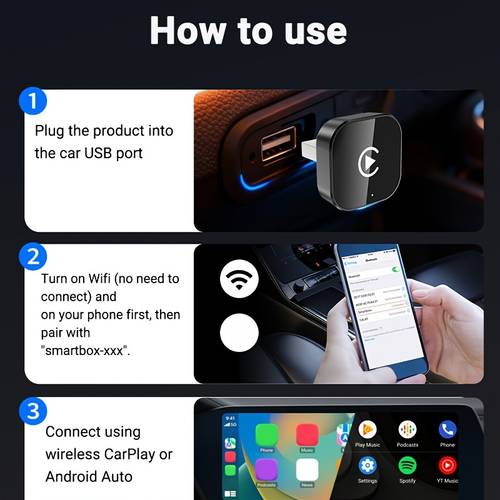 2026 нов двупортов безжичен автомобилен бокс, carplay & auto мини адаптер, конвертор за carplay, бързо автоматично свързване, без забавяне, компактен и елегантен бокс, от жичен към безжичен, стилен и преносим, съвместим с & , с usb/usb-c портове