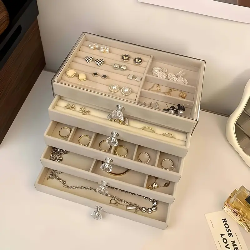 latest 2025 stackable acrylic jewelry organizer with 5 drawers womens for earrings necklaces bracelets storage solution jewelry boxes Product details 5