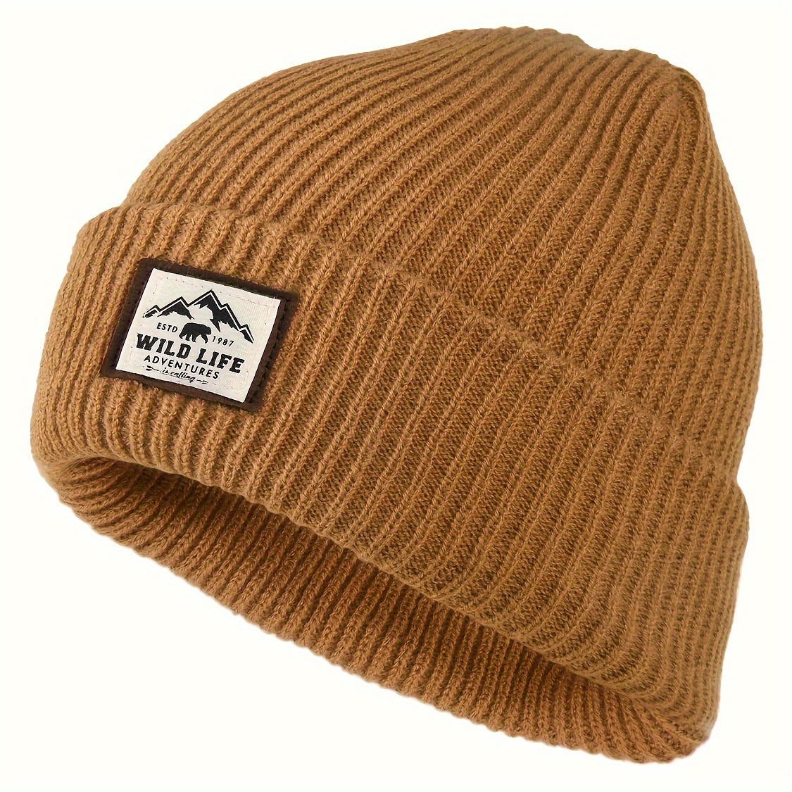 TEMU 1pc, Solid Color Patch Beanie, Men's And Women's Elastic Beanie, Autumn And Winter Warm Hat, Suitable For Autumn And Winter Outdoors, Cycling,
