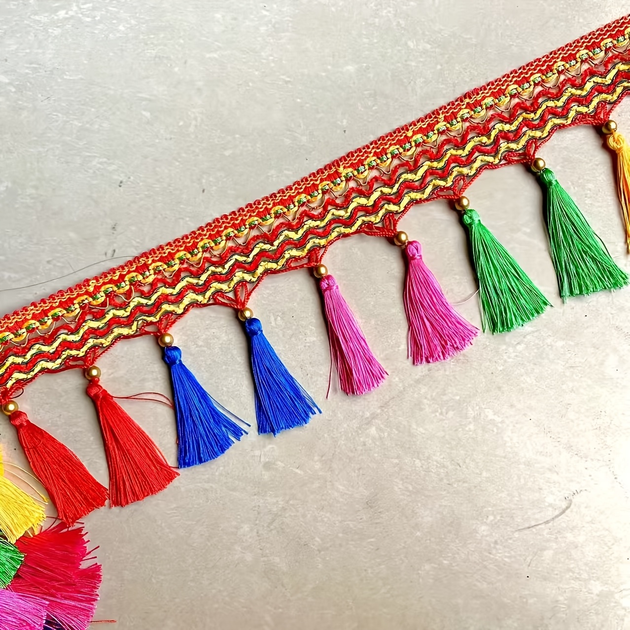 TEMU 1-yard Wide Multicolor Garland With Tassels - 16cm Wide Suitable For Birthdays, Weddings, Diwali Decorations - Vibrant Red, Orange, Yellow,