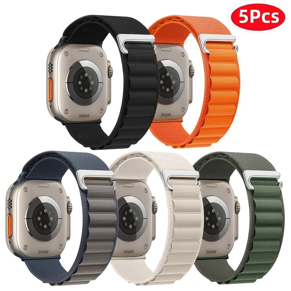 TEMU 5pcs C-clasp Watch Band, Alpine Loop Nylon Strap Compatible With Watch 49mm 46mm 45mm 44mm 42mm 38mm 40mm 41mm, For Men And Women, Breathable