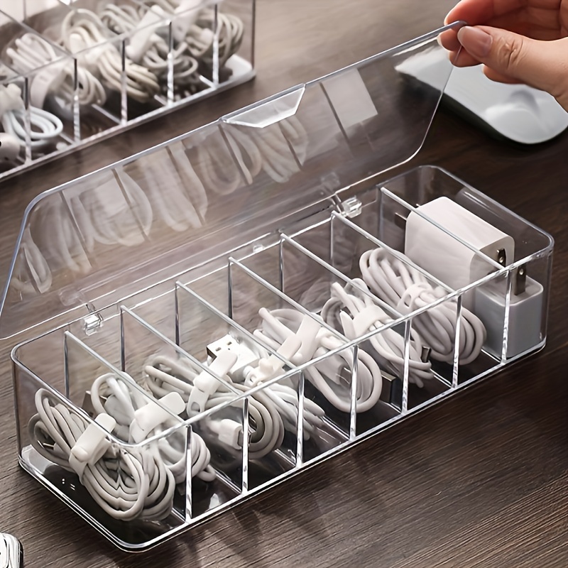 1pc Cable Organizer Box with Clear Dividers, Large Capacity for Power Strip, Chargers, and Home Supplies