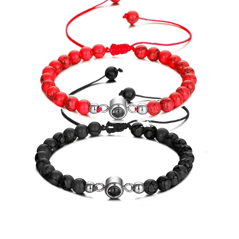 2pcs Custom Photo Bracelets, Personalized Bead Couple Jewelry