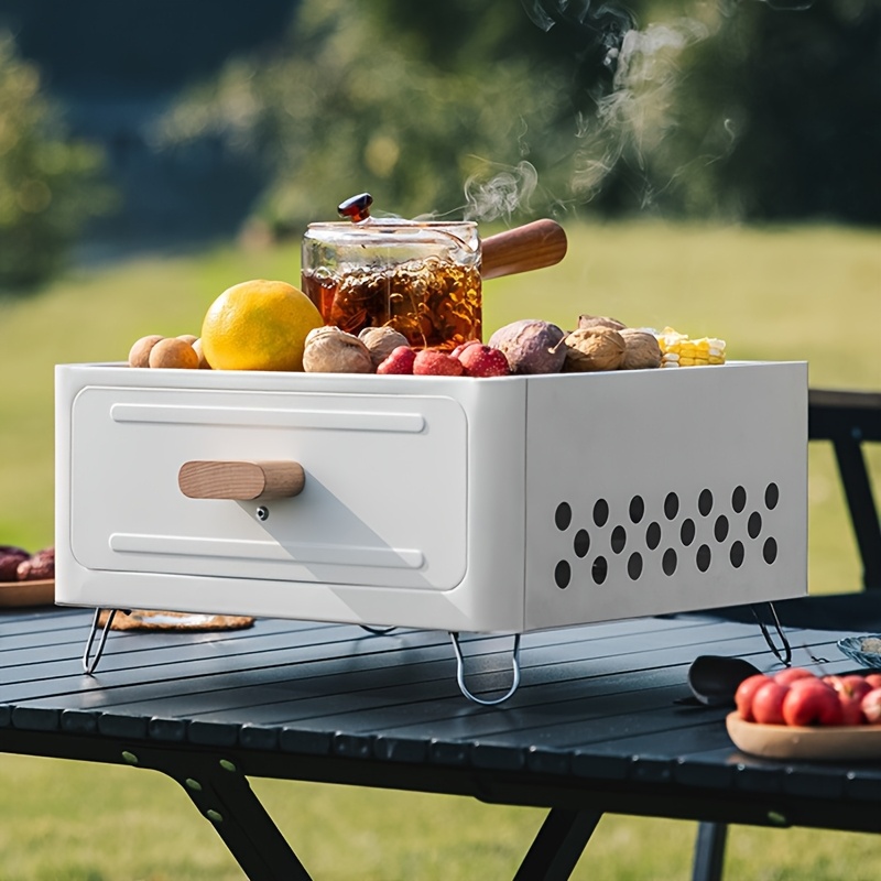 1pc Lacquered Iron Portable Square Charcoal Grill, Smokeless Outdoor Camping BBQ Oven, Suitable for Valentine'S Day, Easter, Women'S Day, Mother'S Day, Independence Day Festivities