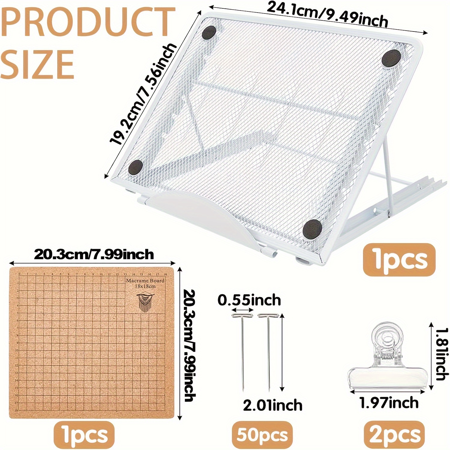 7x7" Macrame Board And Metal Adjustable Holder With 50 T Pins & 2 Clips, Macrame Tool Supplies Double Sided Grids Macrame Project Board For Braiding Bracelet And Knotting
