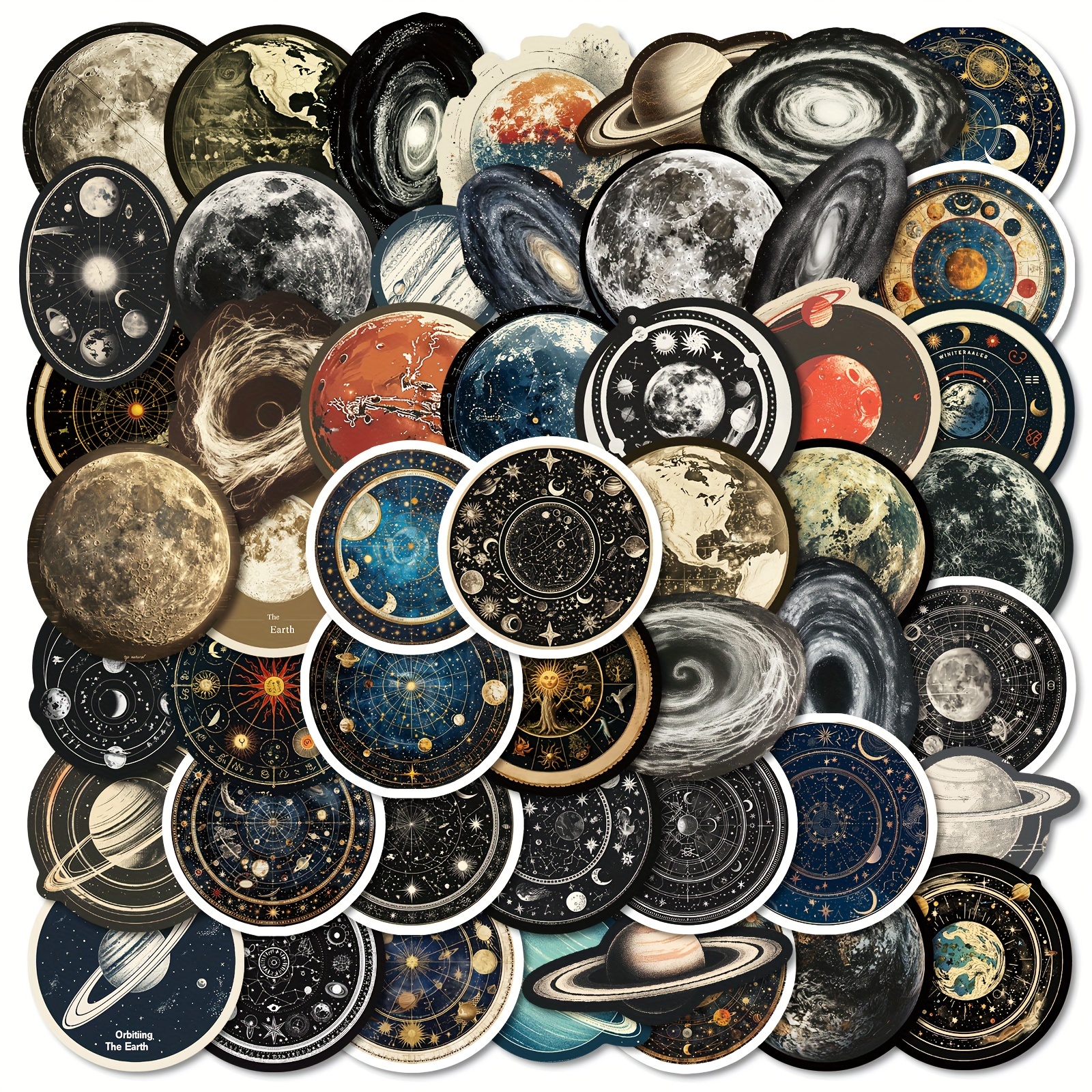 

50-pack Astronomy & Space Themed Vinyl Stickers, Vintage Artistic And For Personalized Decoration