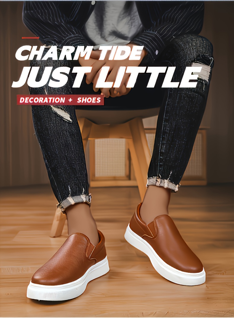 Men's Slip-On Loafers Casual Sneakers - Slip-Resistant PVC Sole, Low-Top Round Toe, Breathable Fabric Lining & Cushioned Insole, All-Season Comfort - -like Upper Brown/White/Black