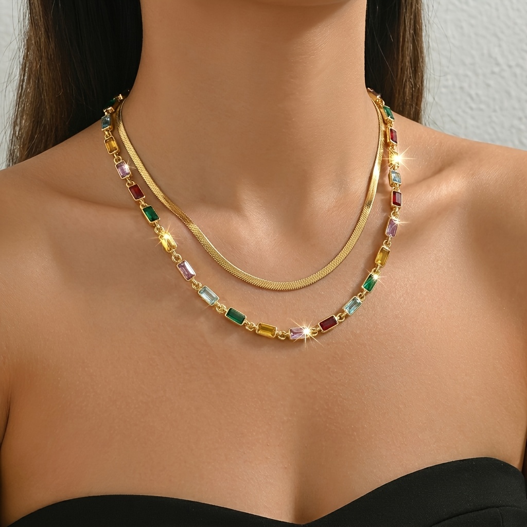 Women's Double-layered Colorful Imitation Gemstone Necklace