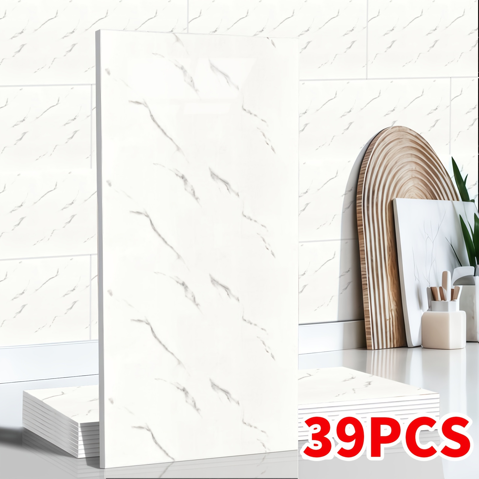 19/39-pack Self-adhesive Marble Wall Panels Set - Oversized White &grey/black Marble Sheets, Removable Vinyl Planks, Bathroom, Kitchen, Living Room-glossy End, /remove