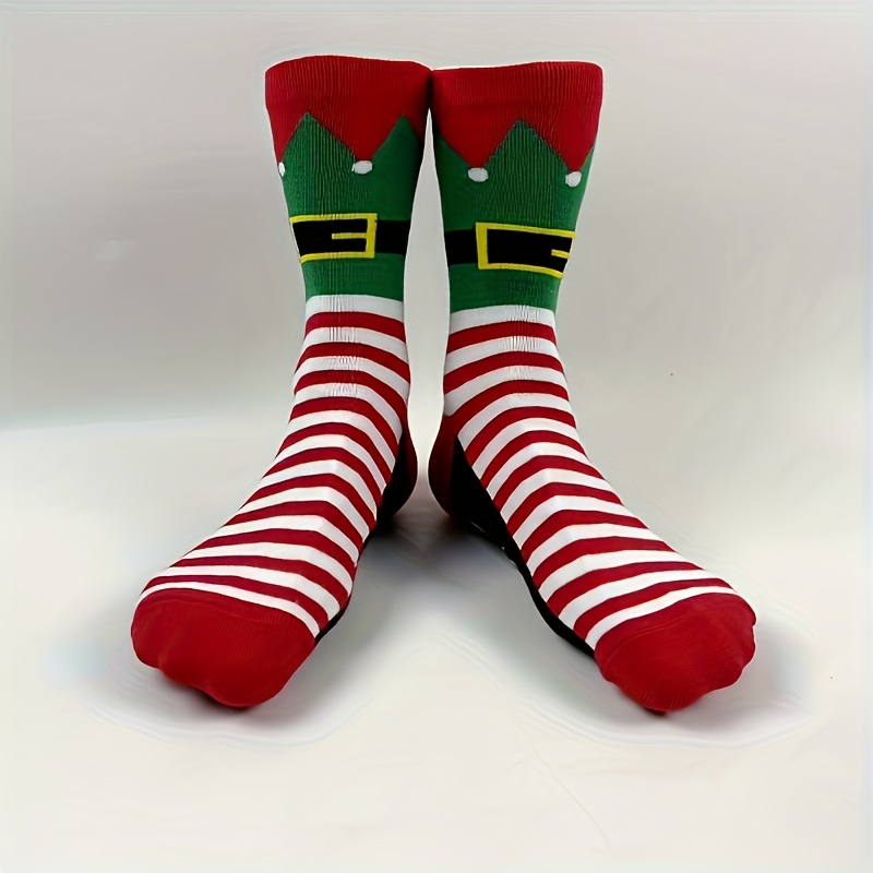 

Christmas Elf Print Socks, Soft & Comfy Mid Tube Socks, Women's Stockings & Hosiery