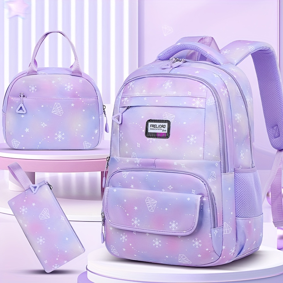 

2024 Trendy 3pcs Backpack Set For Teen Girls - Lightweight, Large Capacity With Multiple Pockets, Includes Lunch & Pencil Case, & Durable, Perfect For School & Travel, Pink/purple