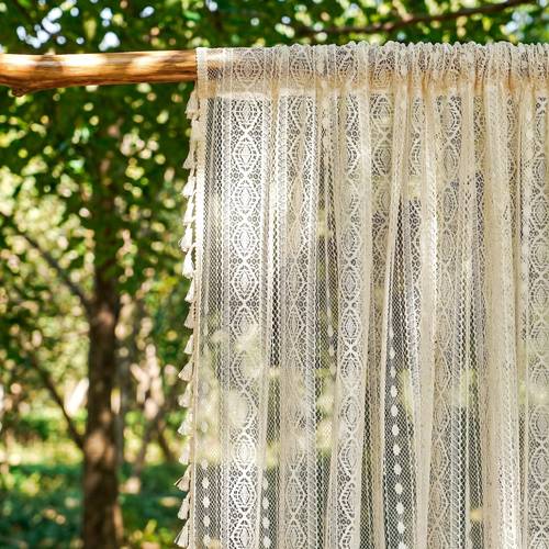 2 panels boho outdoor sheer curtains lightweight and breathable fabric matching lace trim design trendy bohemian filtering and flowy great for spring and summer patio gazebo balcony and outdoor space