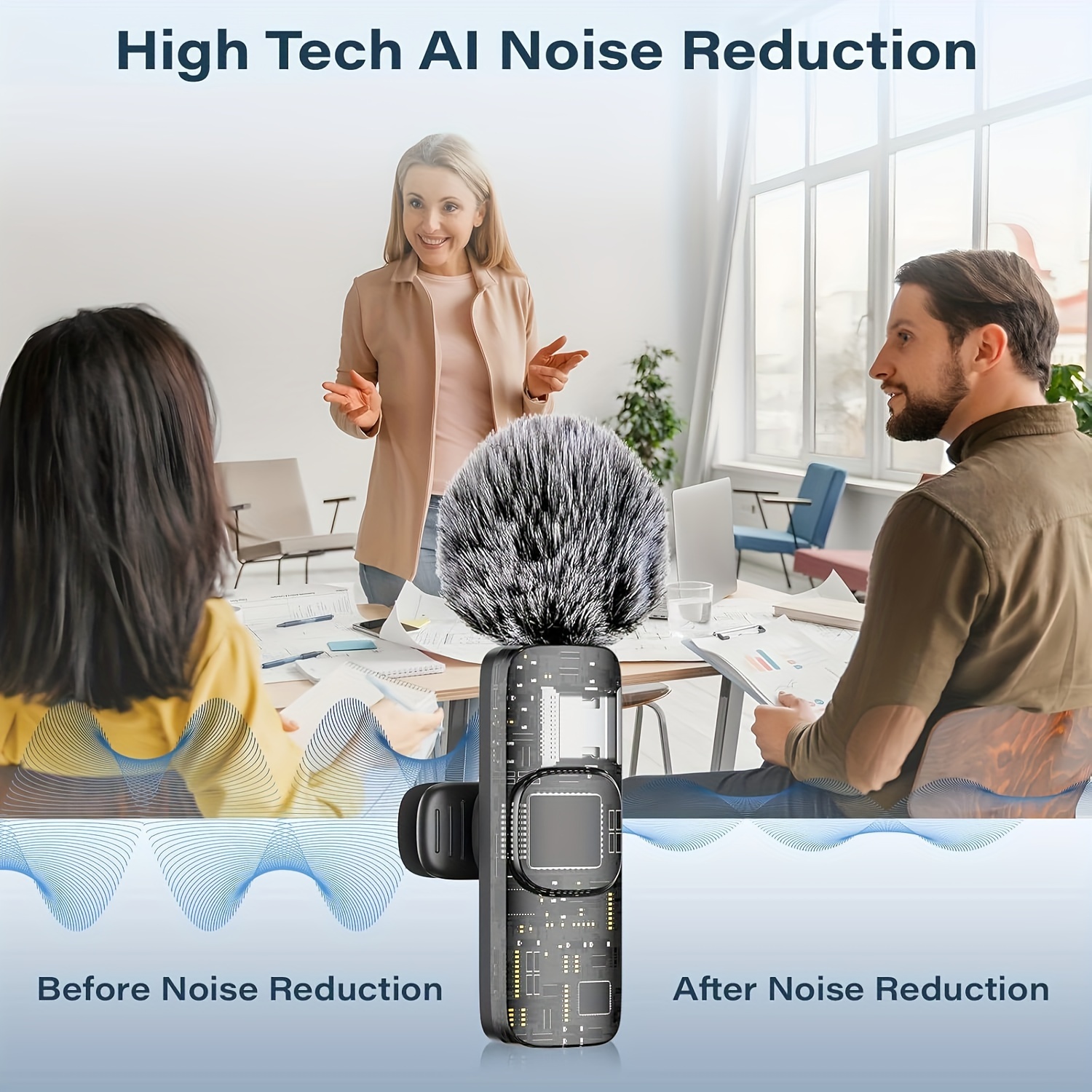 Professional Wireless Lavalier Microphone for Smartphones, Tablets, Cameras, Wireless Omnidirectional Recording Microphone for Video Interviews, Podcasts and Vlogs