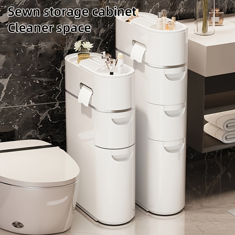   4 layer white slit pull out cabinet   used to put paper towels multi functional household bathroom racks shower supplies lockers used in bathrooms kitchens living rooms and   a   for household storage Product details 2
