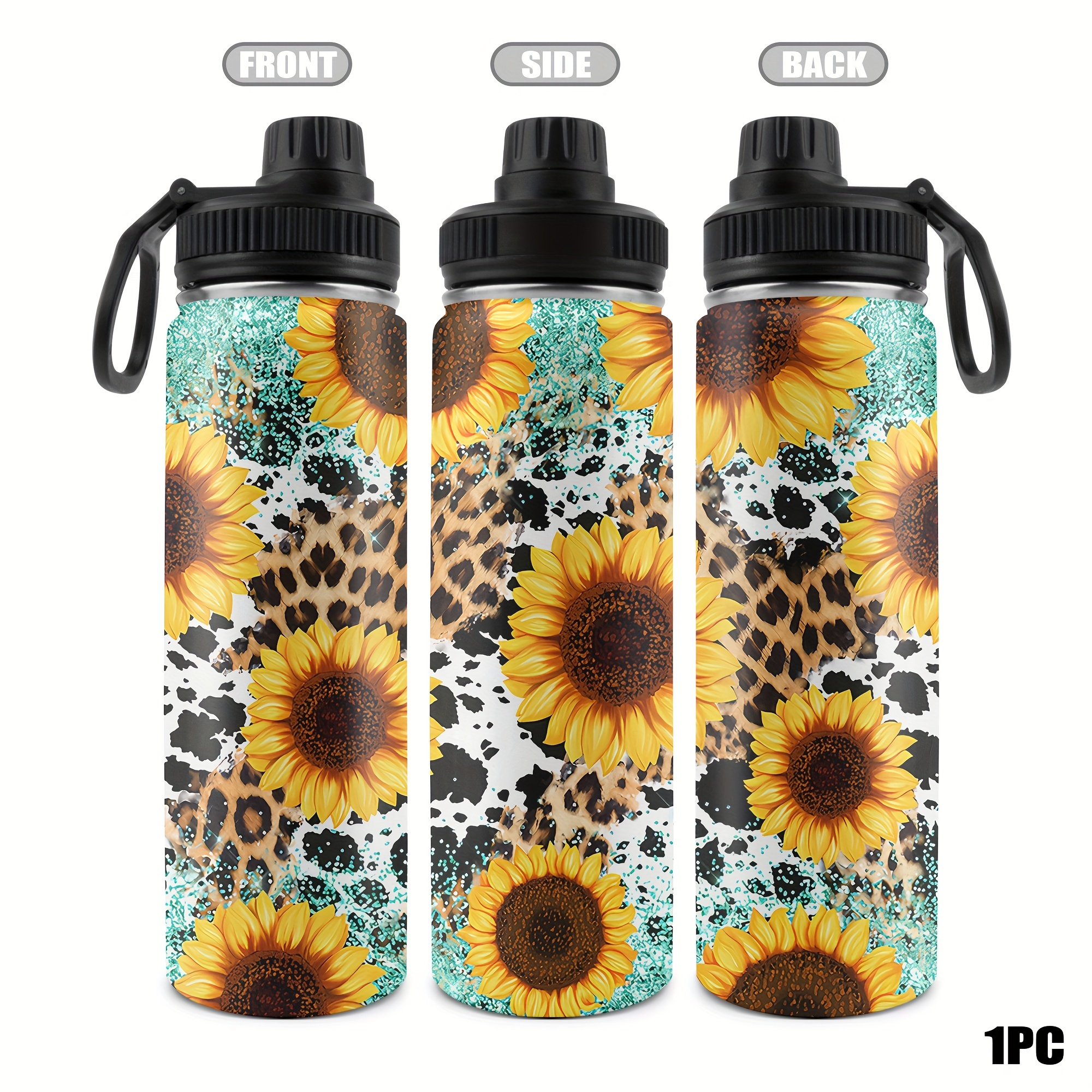 

22oz Leopard & Sunflower Stainless Steel With Lid - Reusable, Bpa-free Bottle For All - Perfect Gift For Dad, Mom, Son, Sisters, Teachers, Coworkers, Best For Christmas, Thanksgiving