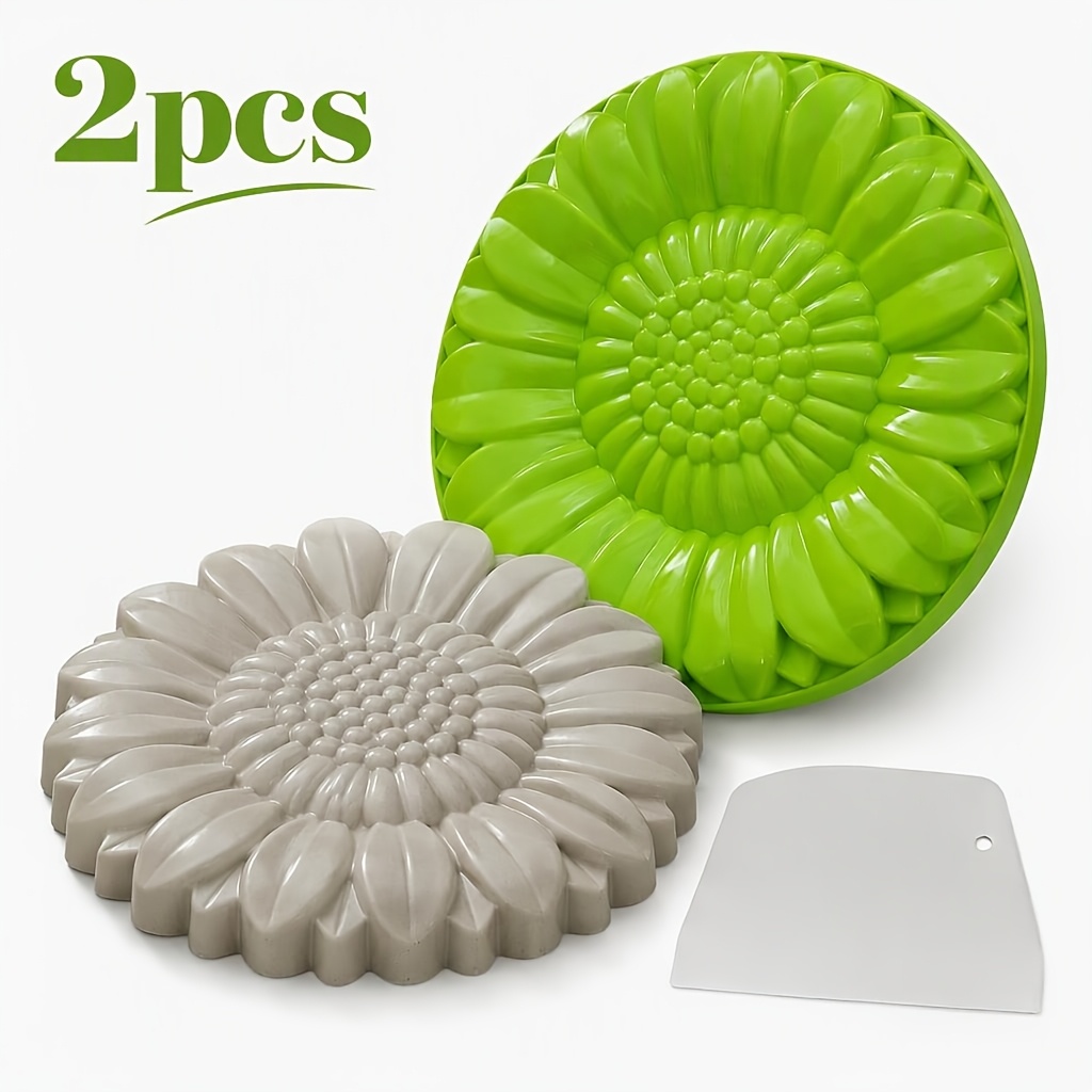 TEMU Diy Sunflower Cement Stepping With Scraper Tool - Reusable Suitable For Garden Path Stones, Landscape Decor, Plaster Art & Wall Decoration,