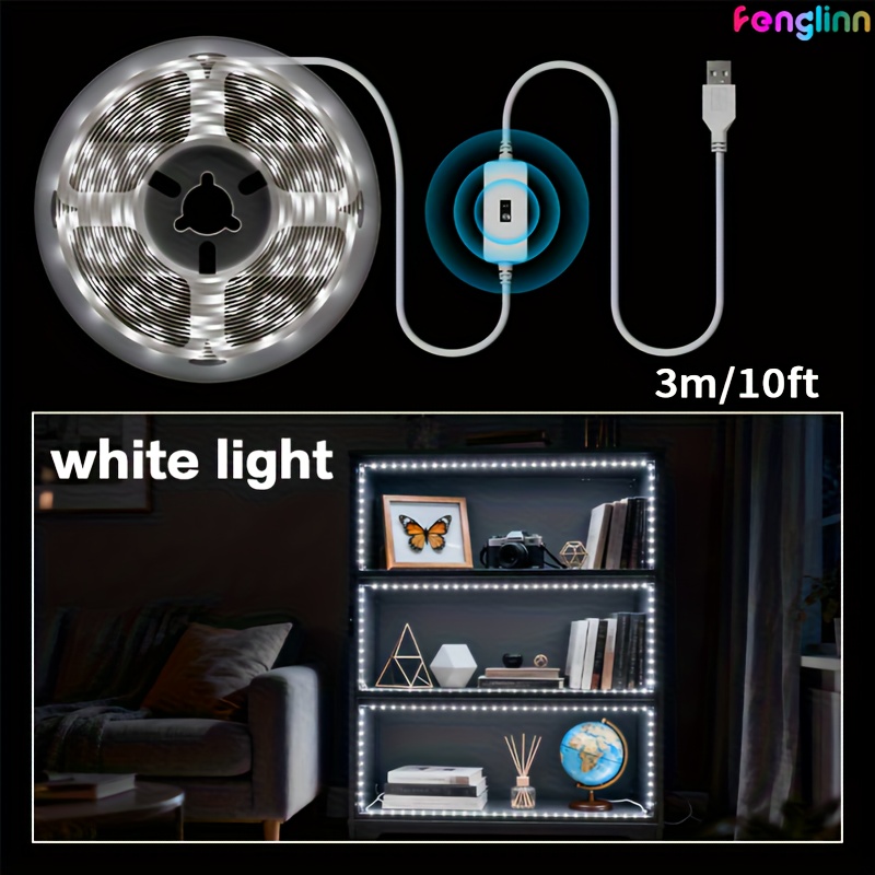 TEMU Usb-powered Smart Led Strip With Motion Sensor - Automatic , Dimmable White & Warm Light, Wall-mounted Smart Lighting For Kitchen, Bedroom,-image-17596808126940