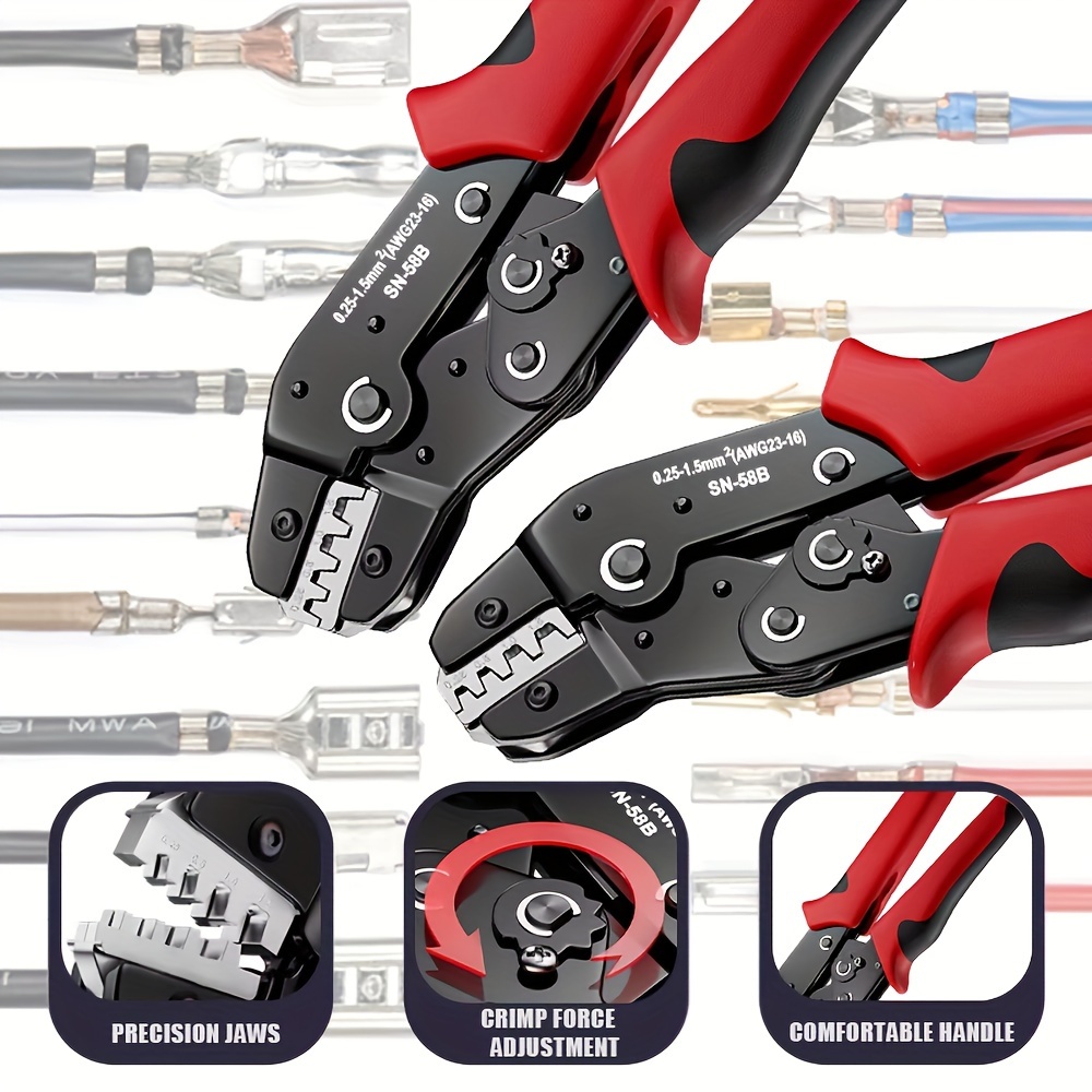 

[ Construction] Professional Sn-58b Ratchet Crimping Pliers, 0.25-1.5mm² Awg, Compatible With , Te, Jst, - Metal Construction, Precision & Handle For Wire