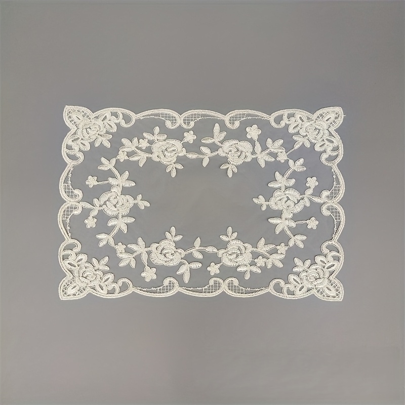 TEMU 1pc Tapete de Mesa Bordado de Encaje de Gasa de Doble Capa Europea, Cubierta de Juego de Té Bordada con Cuerda, Cubierta Antipolvo para Mesa de