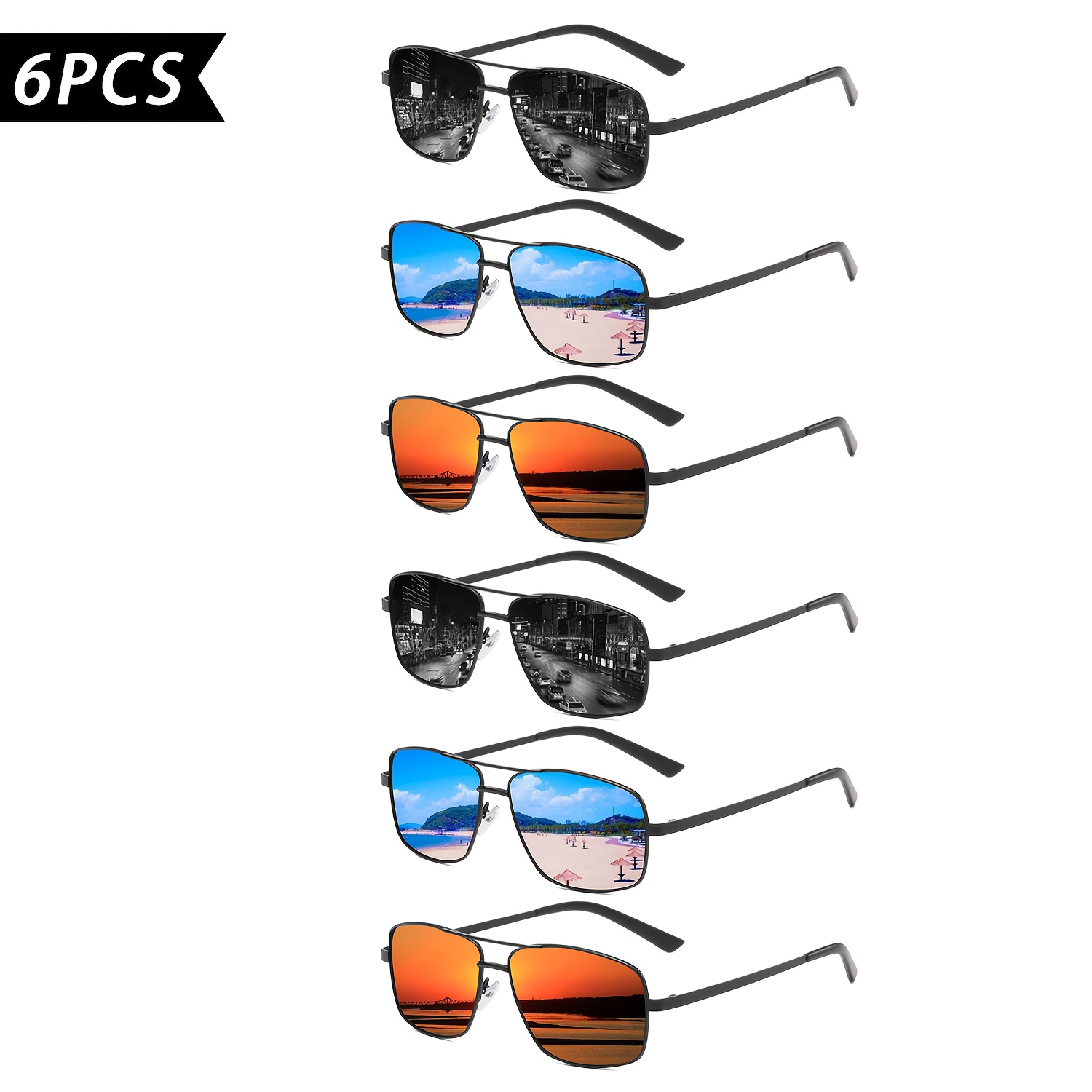 TEMU 6 Pairs Men's Fashion Polarized For And Sports With , Durable Lenses Perfect For Activities, Driving, Sports, And Gifting As Casual, Without