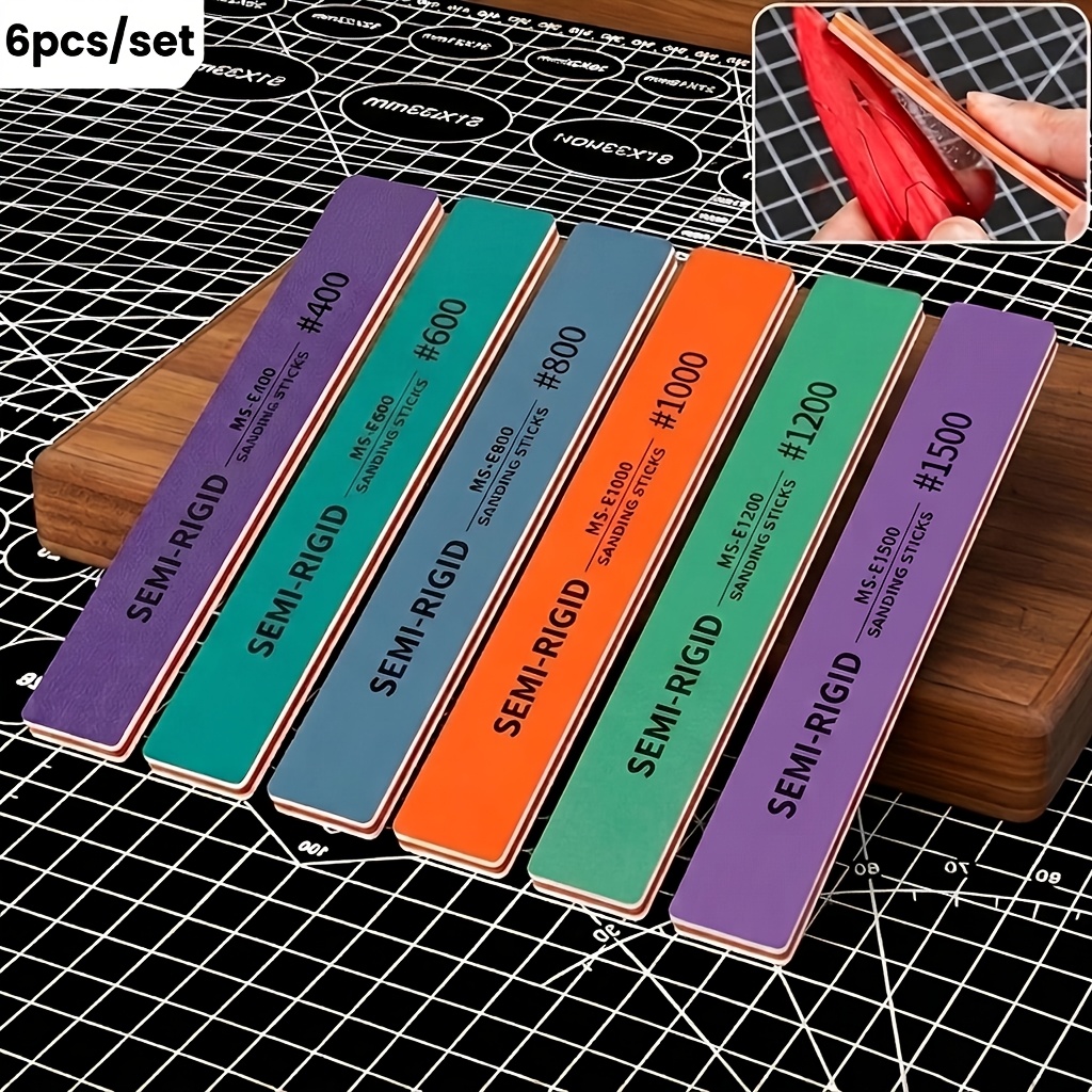 TEMU Juego de 6 piezas, varillas de lijado semiduras de 400/600/800/1000/1200/1500 para uso húmedo, 4 mm de grosor, varillas de para modelos de
