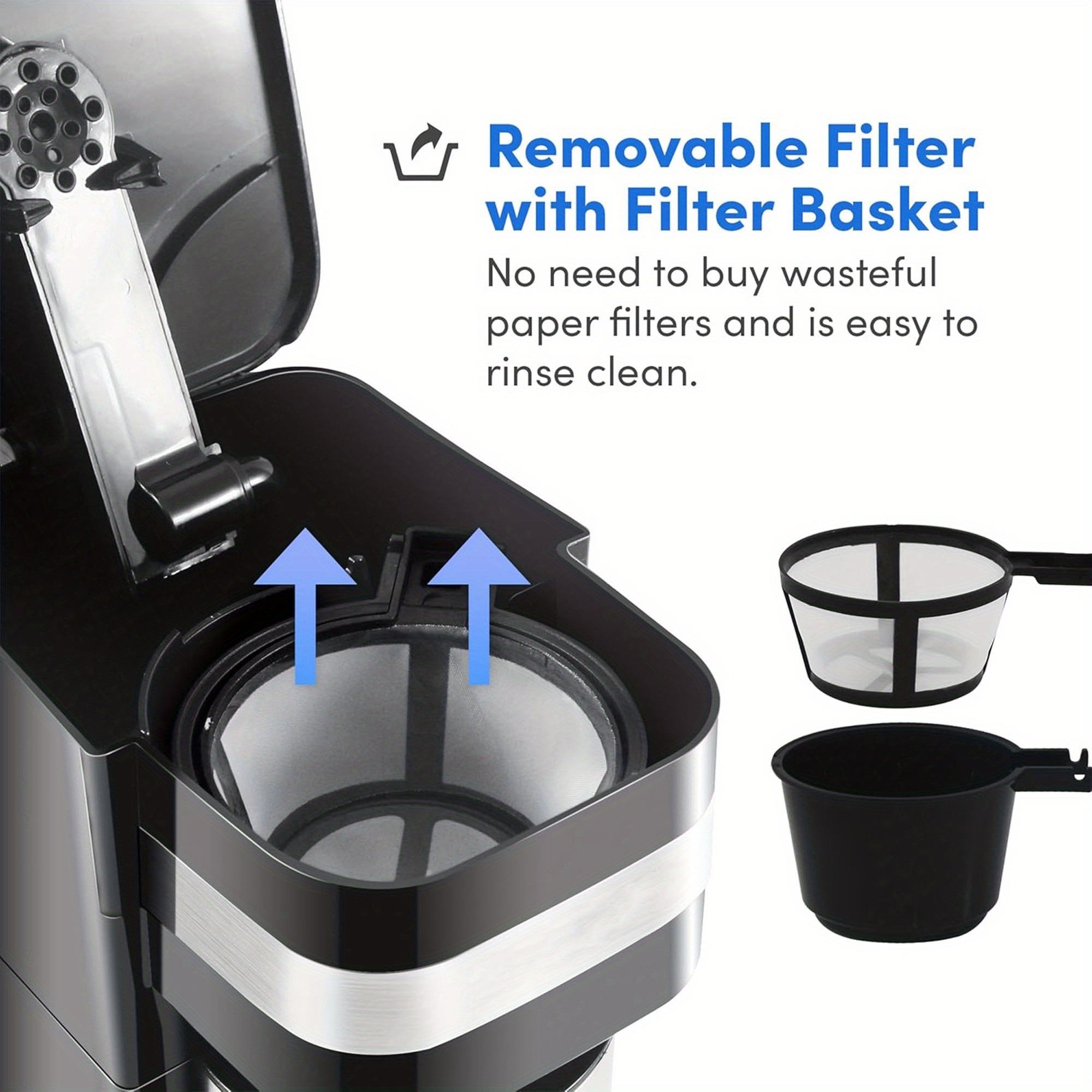 Single Cup Drip Coffee Maker Comes with a Portable 14.2Oz Stainless Steel Cup, Featuring a Removable Filter Basket, Sleek Black End, Automatic Warming, And 750W Power