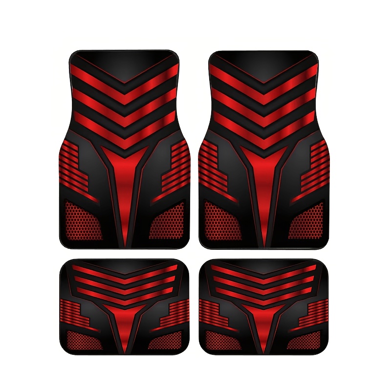 TEMU 4 tapis de sol de voiture sur le thème des rouges et noirs, tapis universels d'intérieur de voiture, fabriqués en fibre de polyester durable,