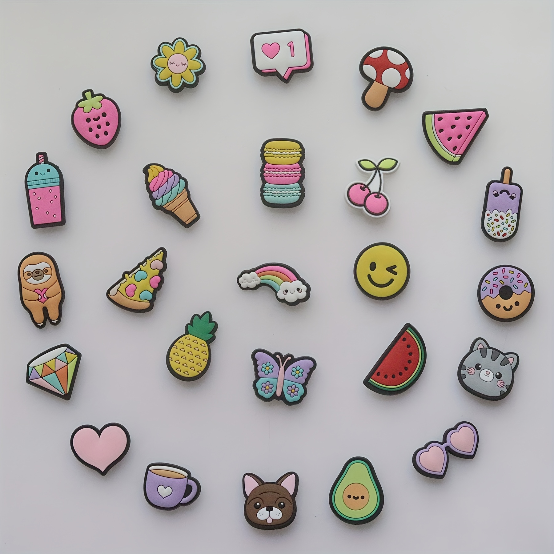 TEMU 25 Piezas de Accesorios para Zapatos de la Serie de Postres y Frutas Divertidos con Decoraciones DIY y Adornos Colgantes