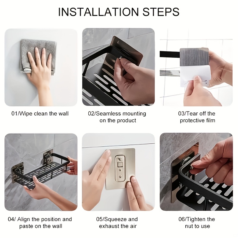 Zestaw 2 półek łazienkowych, wieszak ścienny bez wiercenia, odporny na rdzę polerowany metalowy schowek pod prysznic, organizer na szampon i odżywkę oszczędzający miejsce, inne materiały