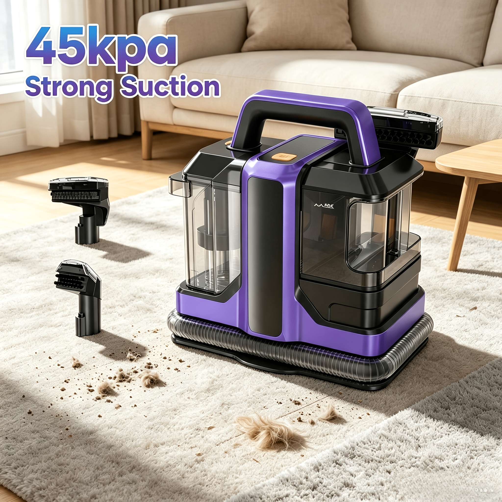 TEMU Nettoyeur de tissus d'ameublement INSE 45KPa à nettoyage en profondeur / Nettoyeur de taches portable pour tapis et canapés ; inclut de brosse,