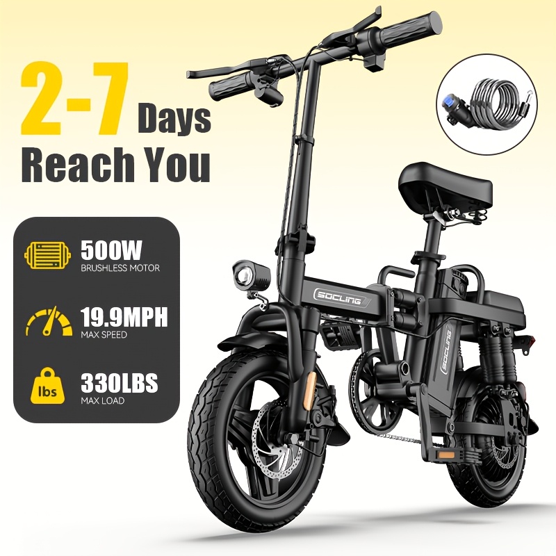 14 lightweight and foldable e   load capacity of 330lbs   brakes 500w   to 19 9mph   hour fast charging with anti theft battery two models   for commuting