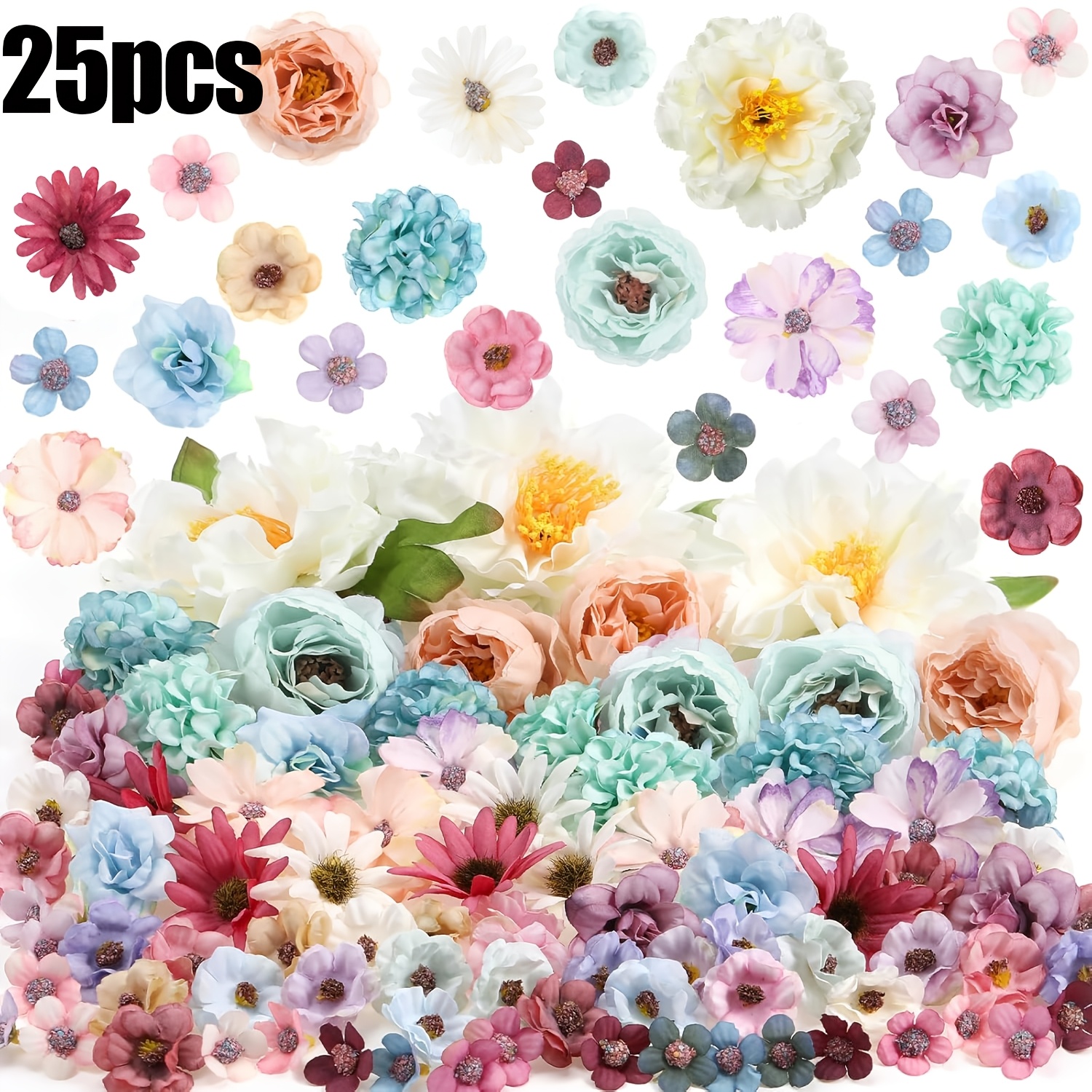 TEMU 25pcs Artificial Flowers Heads Mini Silk Fake Peony Flowers Red White Small Flower Heads For Wedding Home Decorations Party Craft Garland Diy,