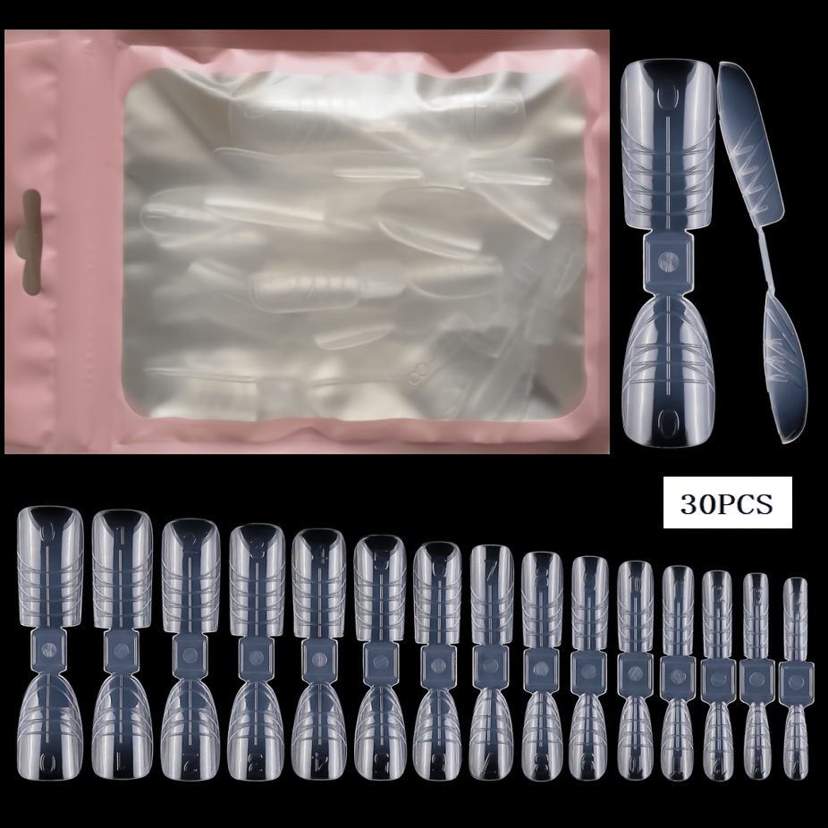 TEMU Nagelverlängerungs-Zweifach-Nagelformen, quadratische Spitze + runde Spitze, 30 Stück pro Beutel, papierlos mit Messlinien