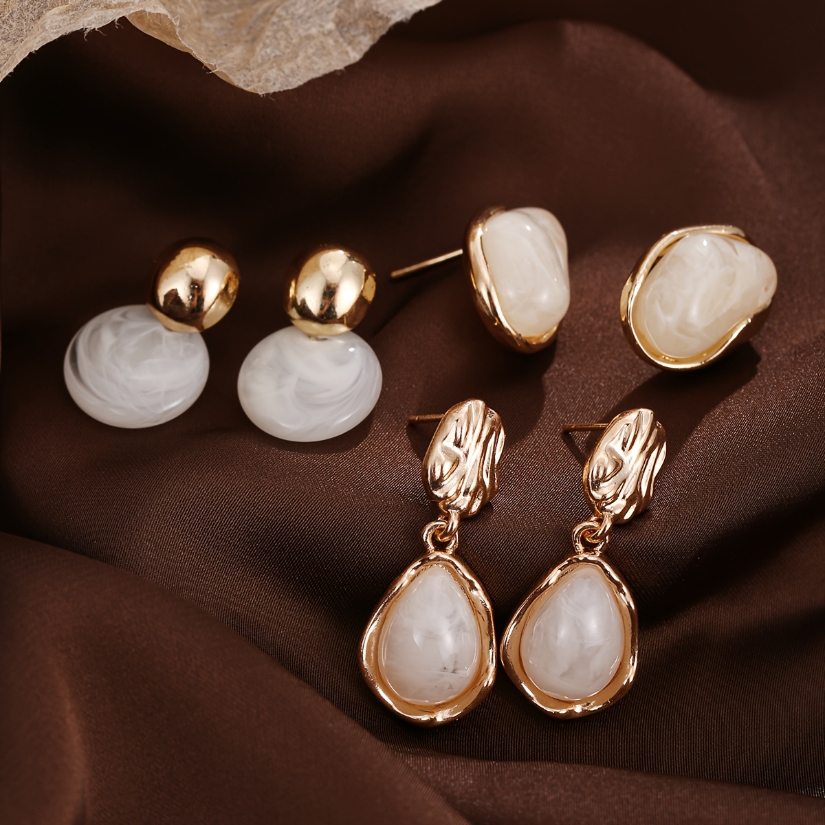 TEMU Set Of 3 Pairs Of Fashionable And Elegant Irregular Geometric Pattern Women's Earrings, Earrings Suitable For Daily Versatile Wear And Banquet