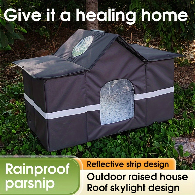 

Waterproof Oxford Cloth Cat House & Condo With Reflective Strips, For & Outdoor Cats, , Rainproof With Skylight - Fully Assembled