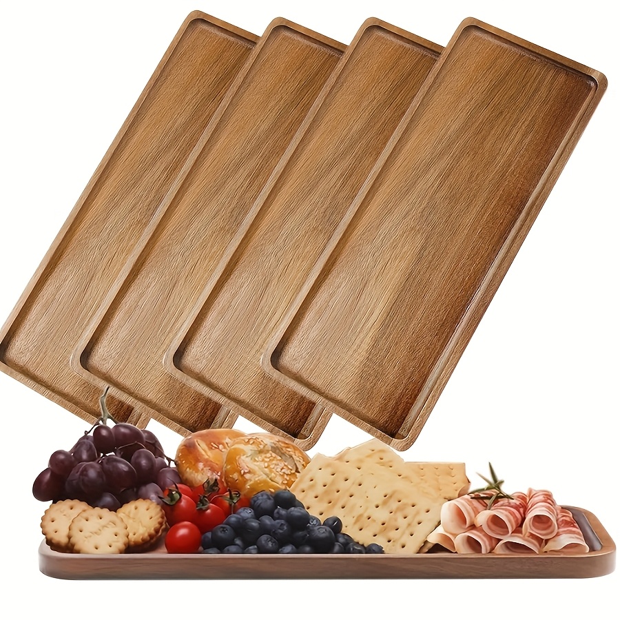 TEMU 5pcs Acacia Wood Serving Platters, 11.4-inch Rectangular Decorative Trays, Display Trays, Rectangular Wooden Platters For Home Decor, Cheese And