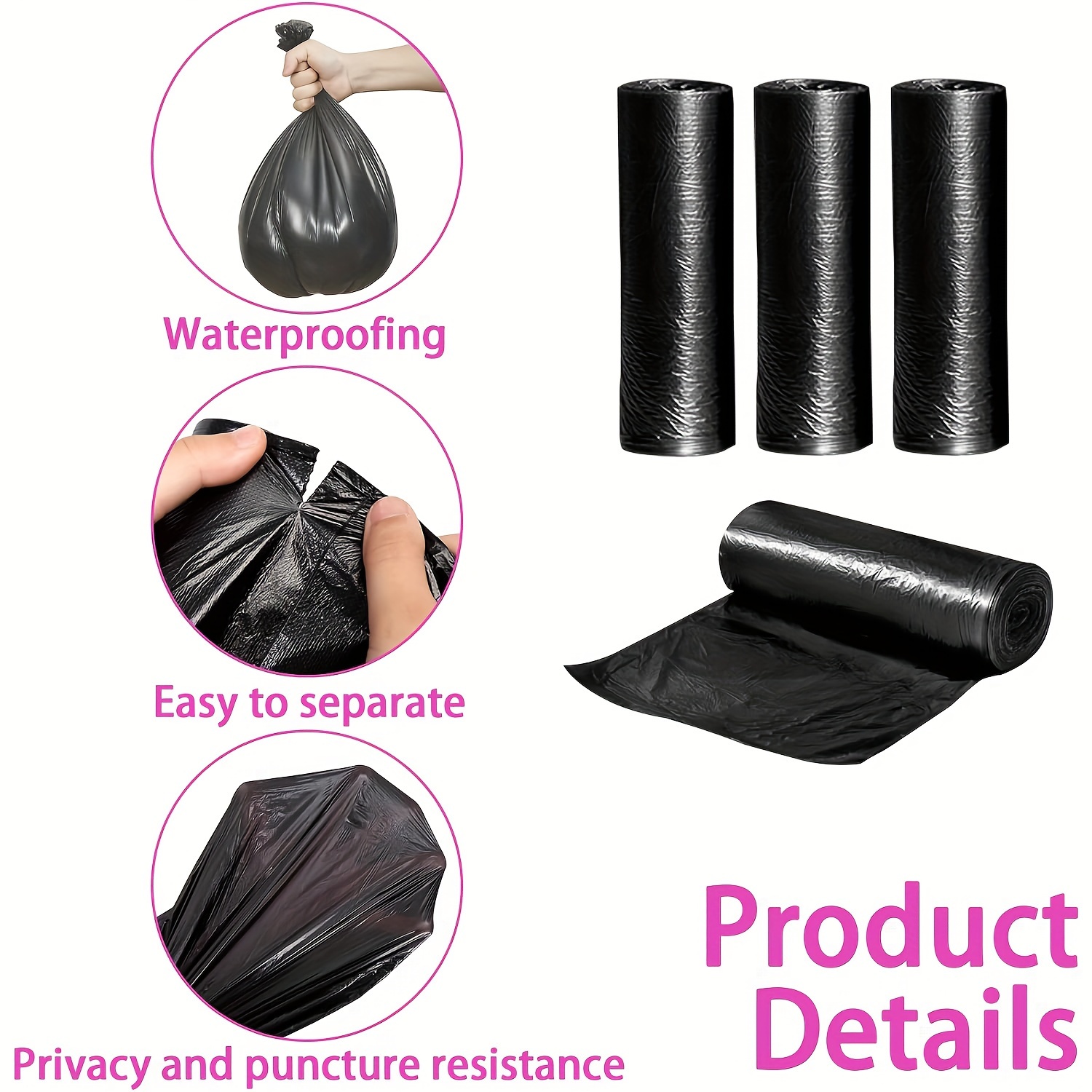 300pcs 15rolls upgraded thickened garbage bags perfect for bathroom feminine hygiene sanitary napkin and tampon disposal kitchen storage bathroom bedroom office hotel company details 1