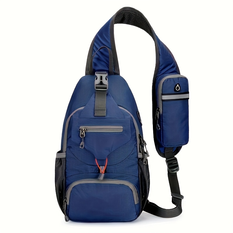 Sport Sling Bag for Men and Women Large Capacity Crossbody Travel and Hiking Bag with Adjustable Strap, Multiple Pockets, Earphone Hole, Nyl