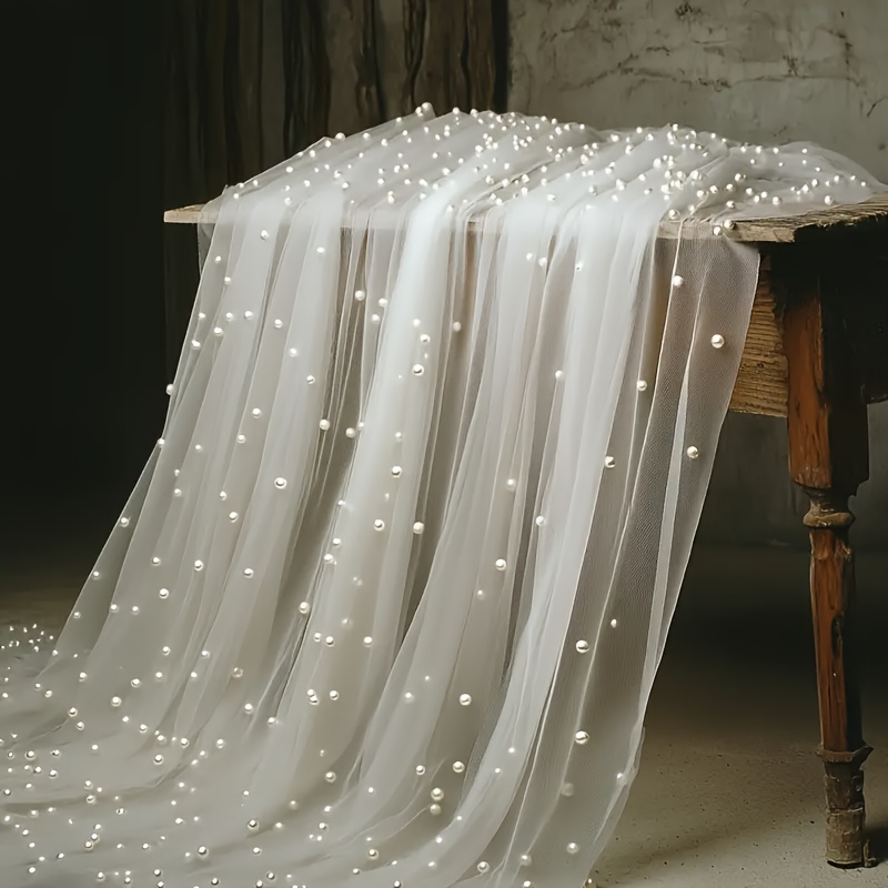 1pc pearl sheer tulle tablerunner suitable for wall hanging holiday decoration romantic dinner decoration   a sense of   for valentines day halloween and christmas