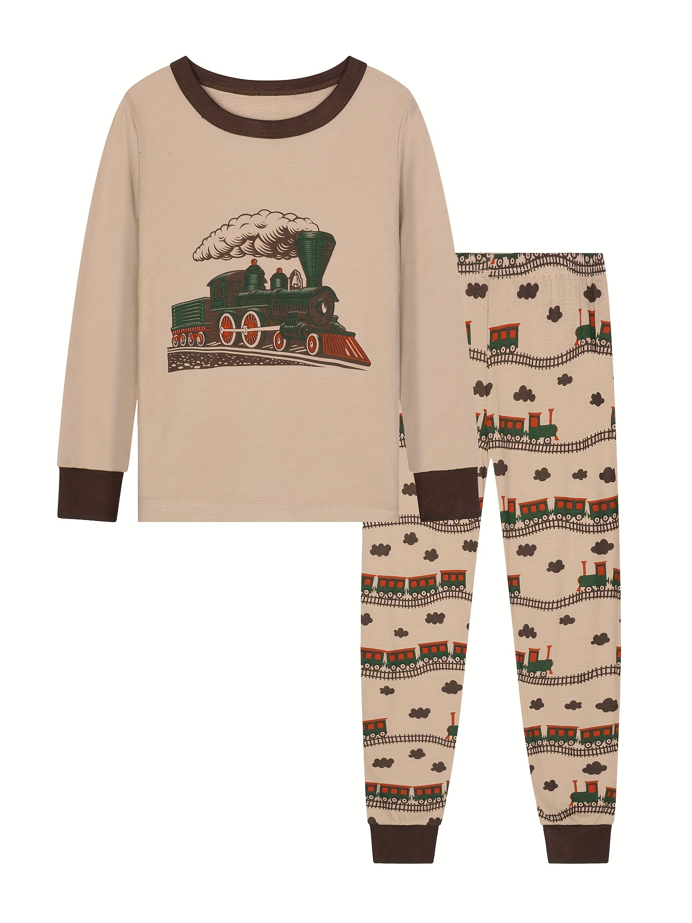 boys 2pcs train pattern pajama set cozy stretch fabric long Temu