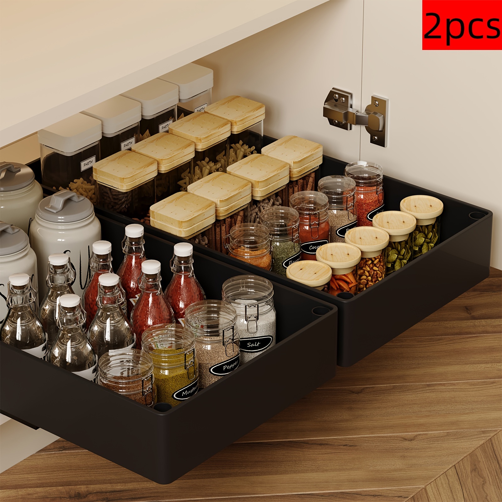 TEMU 2pcs Pull-out Type Cabinet Organizer, No-punch Cabinet Organizer, Home Organizers And Storage Racks, Removable Slide-out Organizer For Kitchen, Bathroom, Pantry, Cabinets