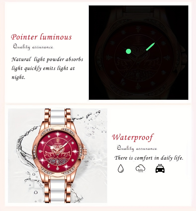elegant womens quartz watch stainless   calendar feature fashionable design with pink and white accents casual wristwatch elegant   precise   alloy case watch details 7