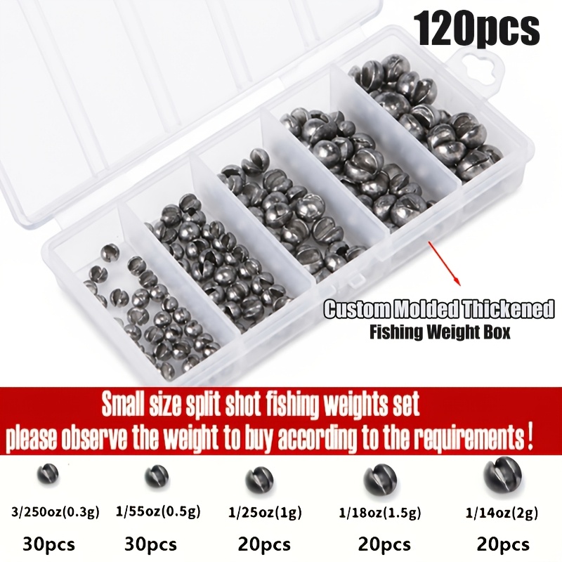 60/120pcs Fishing Weights Kit, Split Shot Sinkers, Round Removable Fishing Sinkers, 5 Sizes