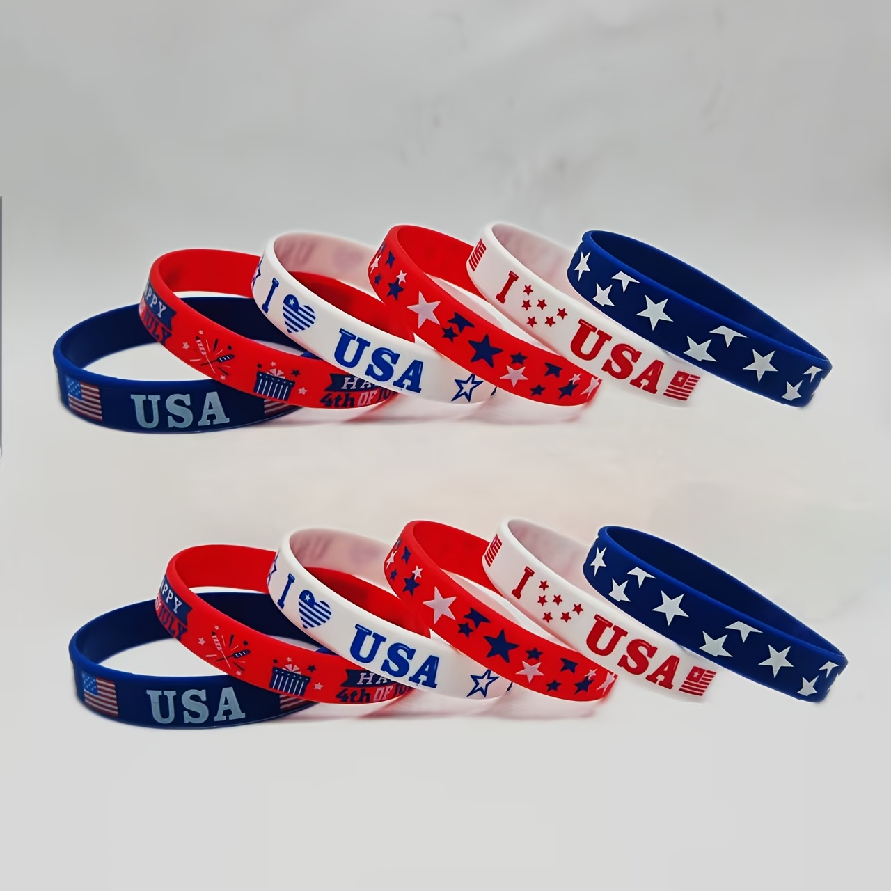12pc American Independence Day Commemorative Silicone Bracelet Set