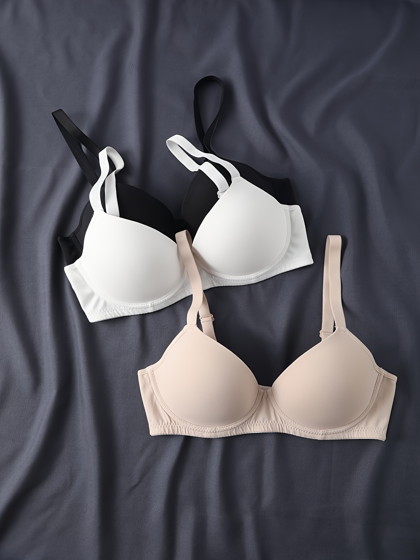 3pcs Solid Lightly Padded Bra, Comfy & Simple Underwire Daily Bra, Women's  Lingerie & Underwear