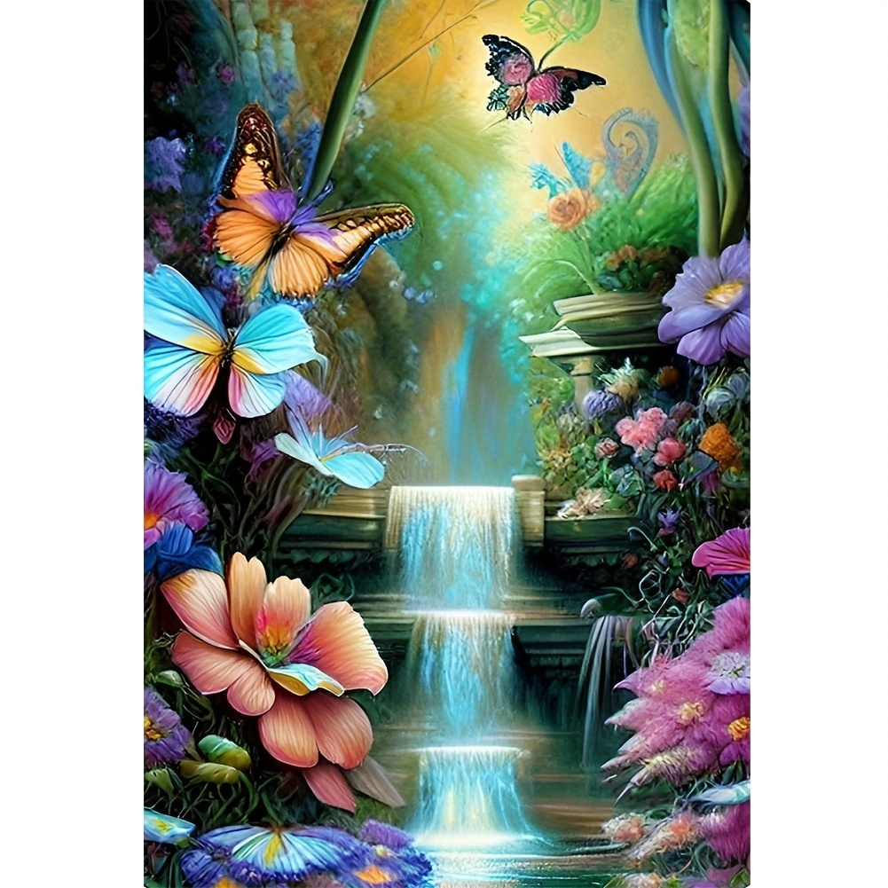 

1pc Butterfly Floral Diamond Painting Kit 40x50cm - Diy 5d Full Drill Round Diamond Embroidery Cross Stitch Arts Craft Canvas For Wall Decor, Insect Theme With Acrylic Diamonds