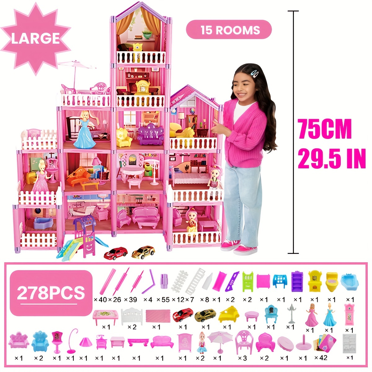 TEMU Doll House Diy Doll House Toy Furniture Accessories, Doll Villa, Thinking