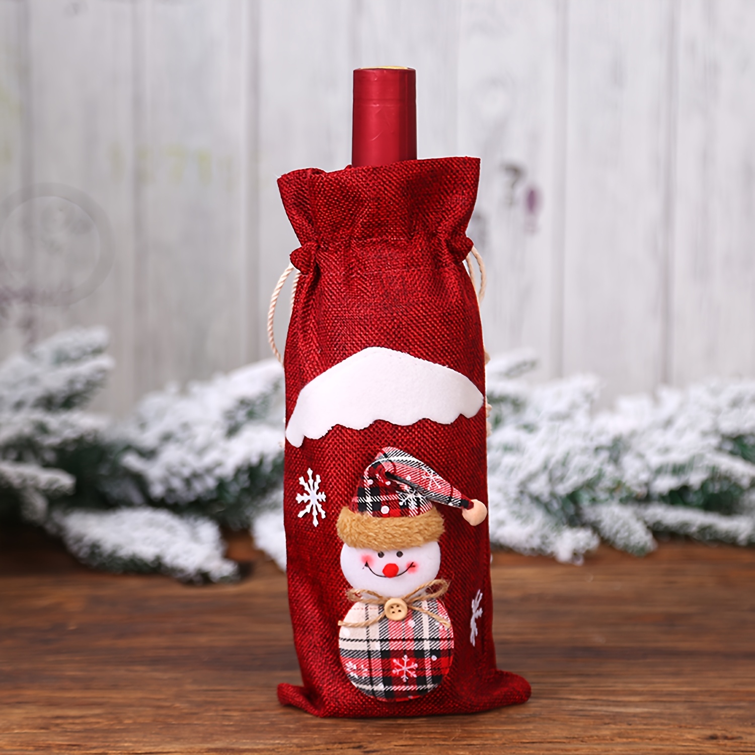 TEMU décoration de Noël pour bouteille de vin | Sac de bouteille de motif Père Noël/Nombril de la /Renard | Décoration pour salon, cuisine, table à